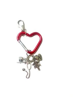 Red Heart Carabiner Nurse Medical Charm Keychain